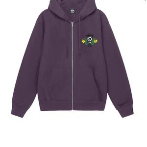 Stussy Dark Purple Hoodie with Skull and Clover